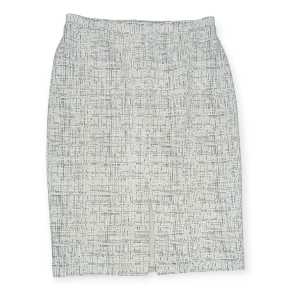 Ann Taylor Skirt Textured Abstract Grid Front Slit Pencil Midi Length Gray Sz M